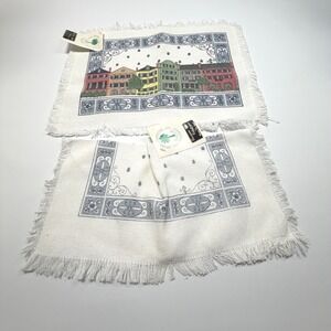 Vintage Charleston Rainbow Row Woven Placemats Set Historic Home Decor